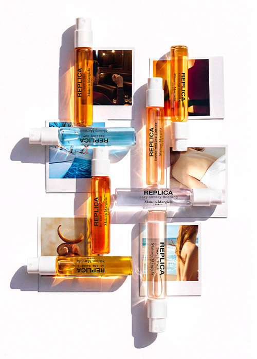 Retouche photo parfumerie IA, marque REPLICA