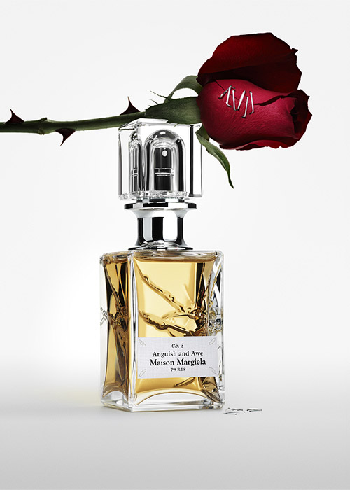Retouche photo IA parfumerie, marque MARGELA